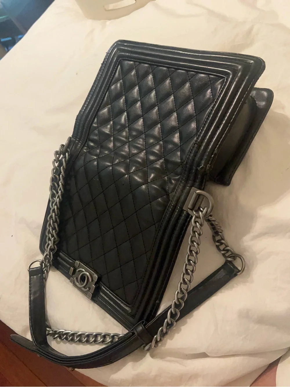 Black Quilted Leather Chain Shoulder Bag